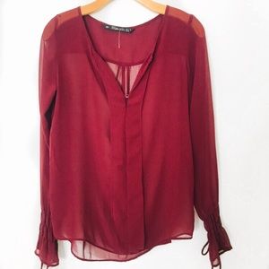 Zara | Sheer Maroon V Neck Blouse | ASO OB Cosima